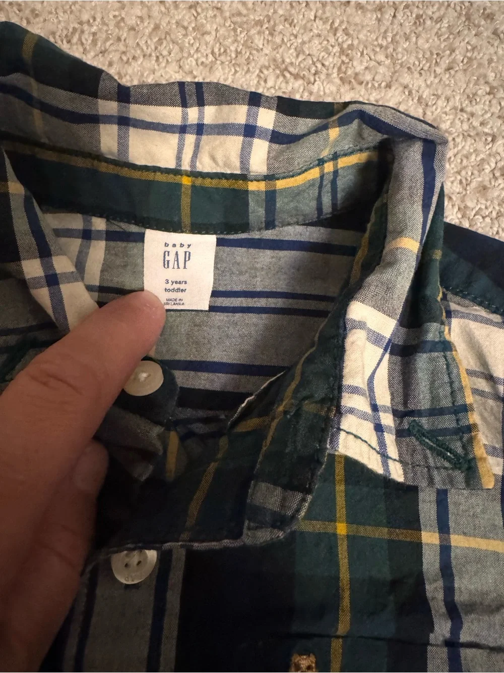 GAP Boys Plaid Button-Down Shirt in Green, Blue & Yellow